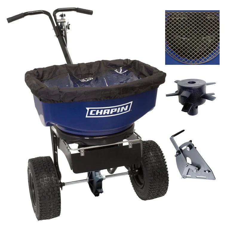 CHAPIN 82088B: 80-POUND PROFESSIONAL SURESPREAD SALT AND ICE MELT BROADCAST SPREADER WITH BAFFLES